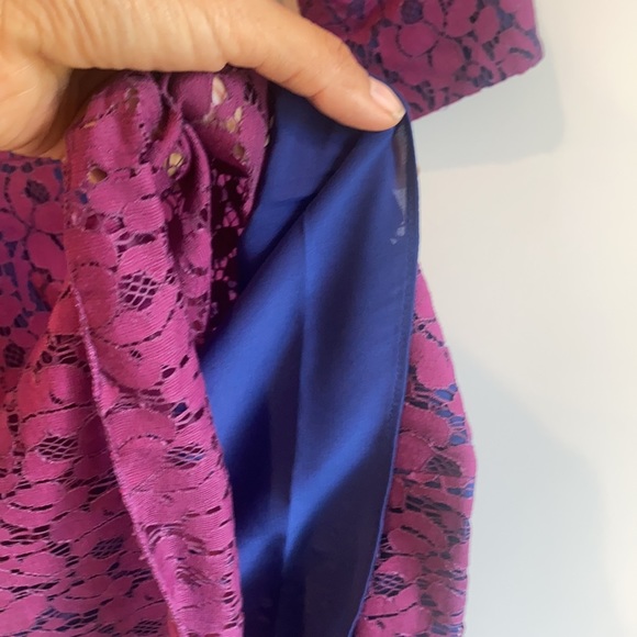 ABS Allen Schwartz purple lace cocktail dress size 0 mini dress 3/4 sleeve - Picture 7 of 7